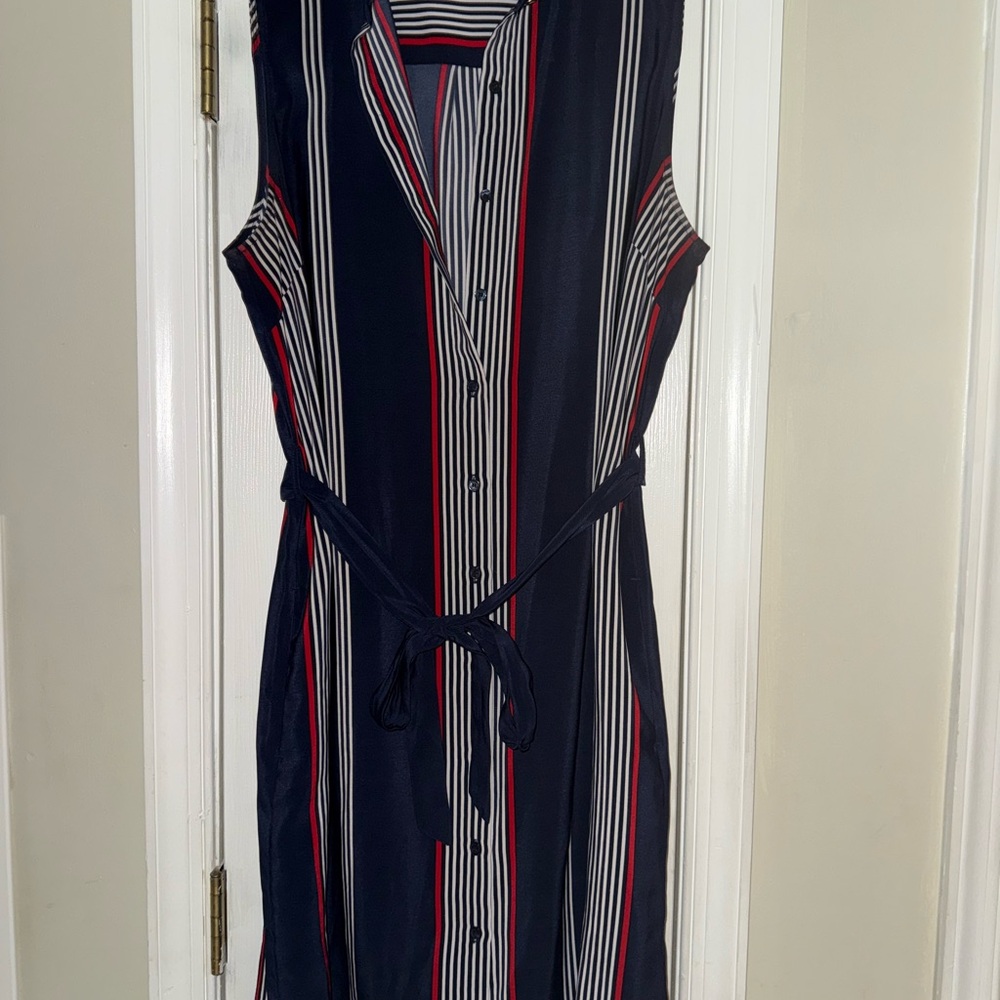 Tommy Hilfiger Navy and Red Striped Midi Dress